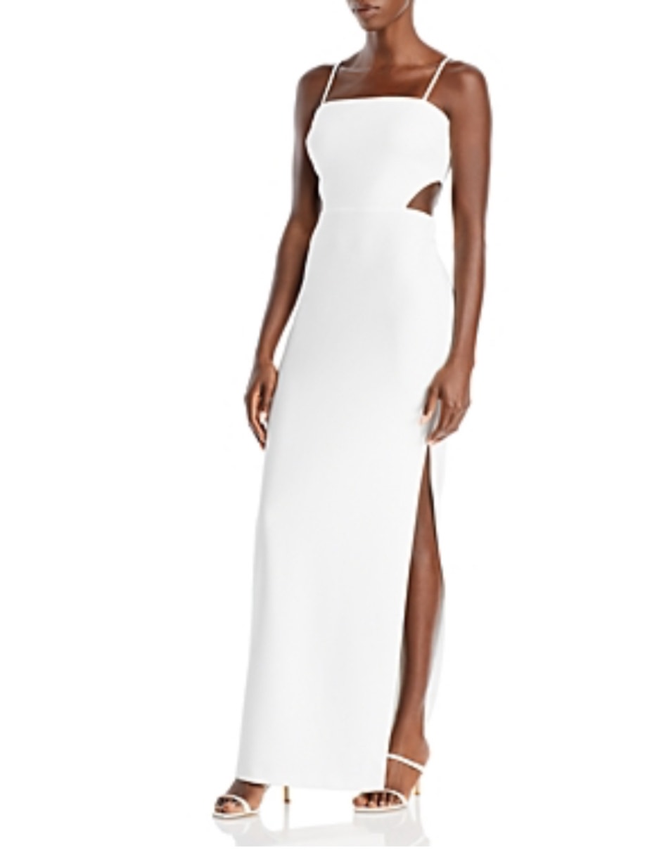 Aqua White Column Evening Gown Cut Out Waist Sleeveless Long Dress Size 12